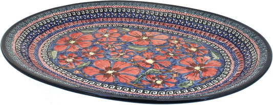 Blue Rose Polish Pottery Jungle Flower Large Serving Platter