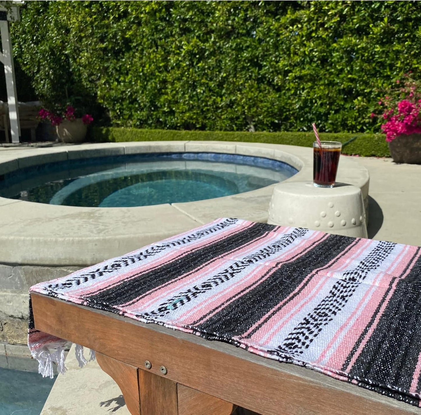 Del Mex Classic Mexican Blanket, Large Authentic Woven Falsa Throw (70"x50"), Artisan Southwest Décor for Beach, Yoga, Outdoors (Pink)