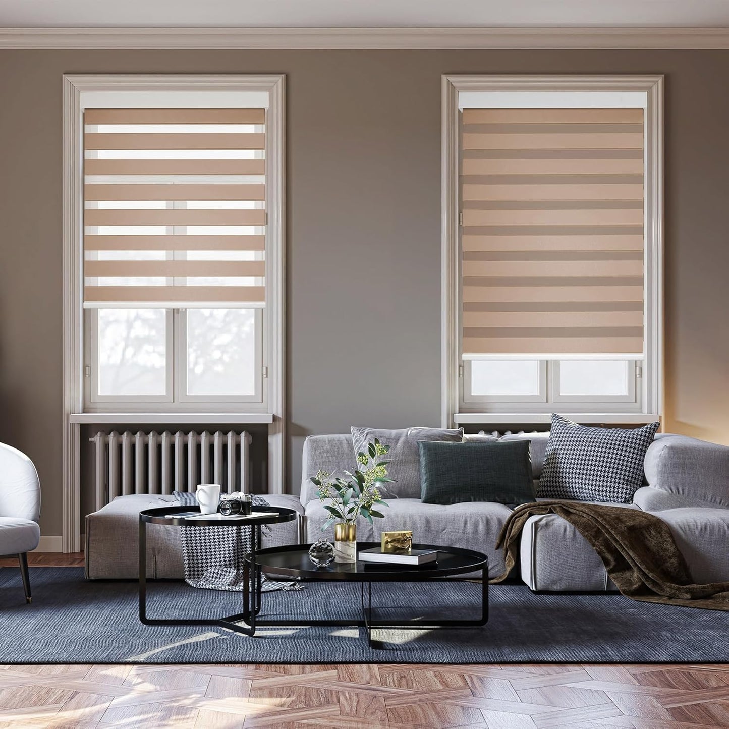 HESTIA Cordless Zebra Blinds Light Filtering Roller Shades UV Blocking Blackout Privacy Indoor Window Blind for Home Office Day and Night, Beige,27" W x 48" H