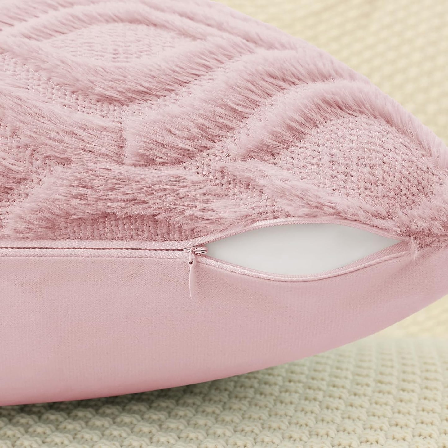 decorUhome Throw Pillow Covers 20x20 Inch Set of 2, Soft Plush Decorative Faux Fur Light Pink Solid Couch Pillow Covers, Accent Farmhouse Neutral Square Euro Pillow Cases for Sofa Bed Living Room