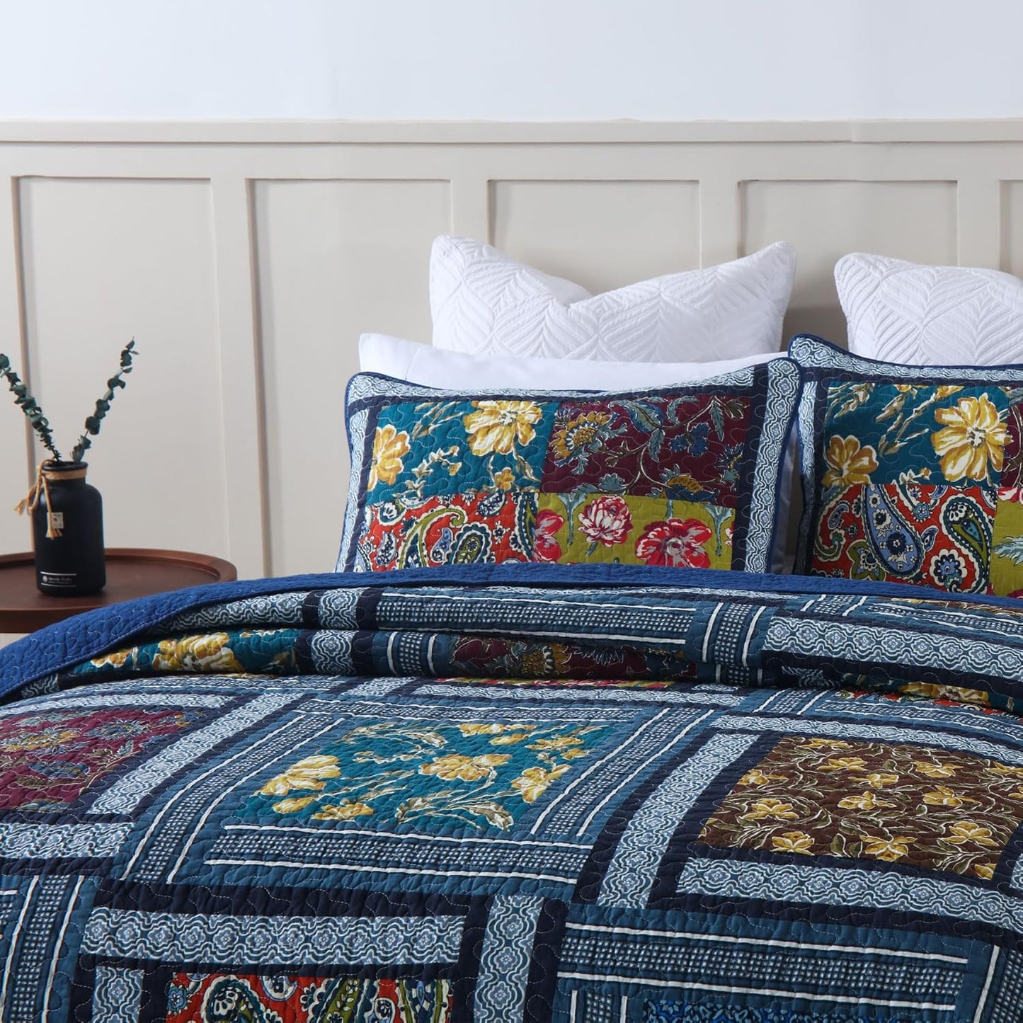 Secgo King Comforter Set for Bed - 100% Cotton Quilts Queen Size, Black Bedspreads (96 * 104 Inch) with 2 Pillow Shams