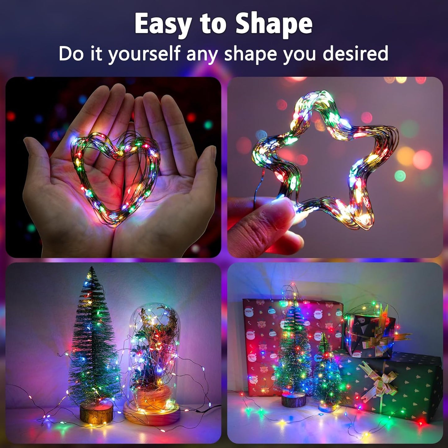 4 Pack Christmas Fairy Lights Battery Operated, 16.4FT 50 LED Dark Green Wire Twinkle Lights with Auto Timer Waterproof, Outdoor String Light for Indoor Outdoor Bedroom Yard Decor (Multicolor)