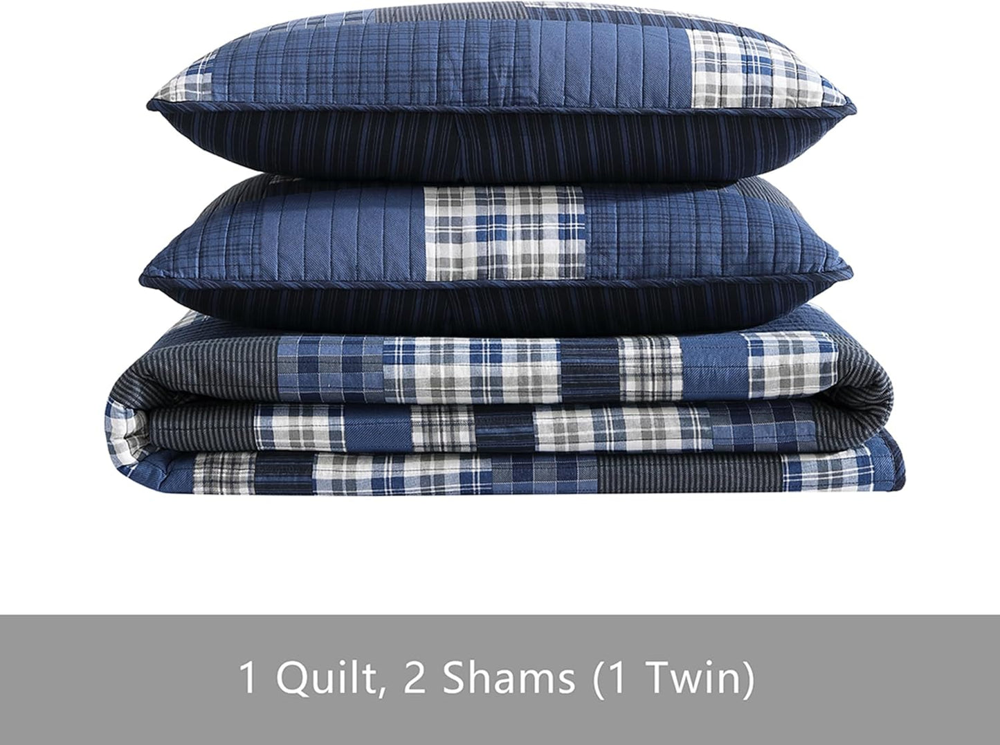 Eddie Bauer - Queen Quilt Set, Reversible Cotton Bedding with Matching Shams, Lightweight Home Decor for All Seasons (Eastmont Navy, Queen)