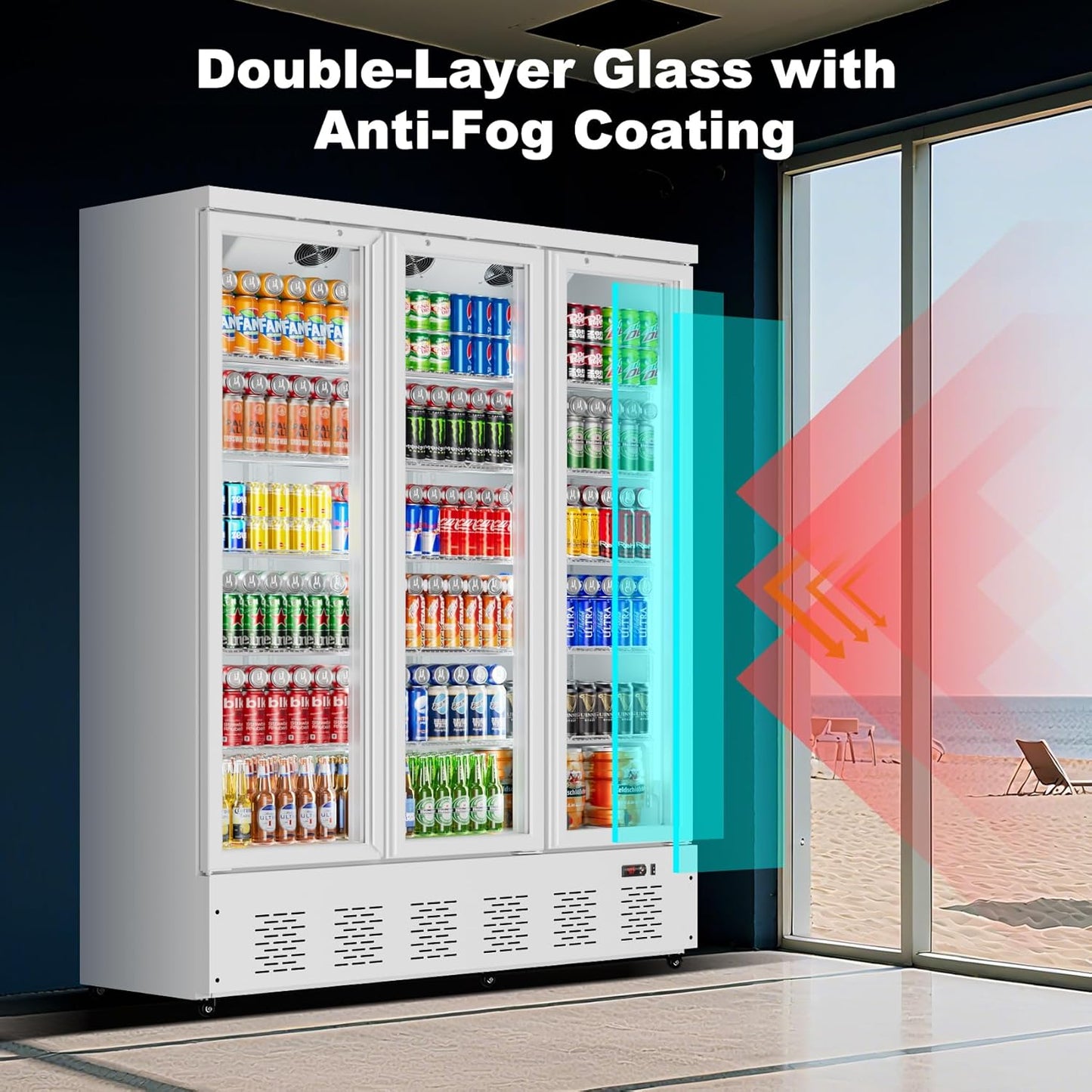 40.5 Cu.ft. Commercial Refrigerators 3 Glass Door Beverage Refrigerators Commercial Fridge Upright Cooler with Soft LED Light and 15 Adjustable Shelves for Restaurant Grocery Stores Home