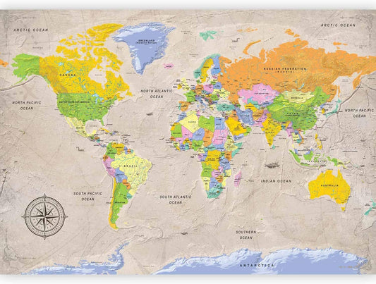 artgeist Premium Wall Mural World Map 98x69 in - XXL Non-Woven Wallpaper Fleece Wall Decor Photo Print Picture Image Design Home Map of The World k-A-0129-a-a