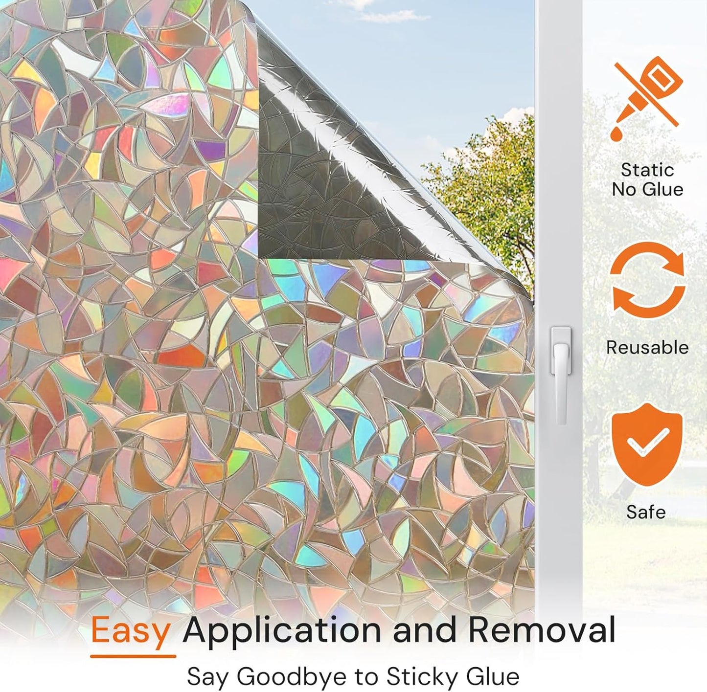 DOWELL Window Privacy Film, Rainbow Window Film, Decorative Stained Glass Clings, Static Cling Door Sticker, Non-Adhesive 3D Decals for Home UV Protection, Dark Brown, 17.5 x 78.7 inches