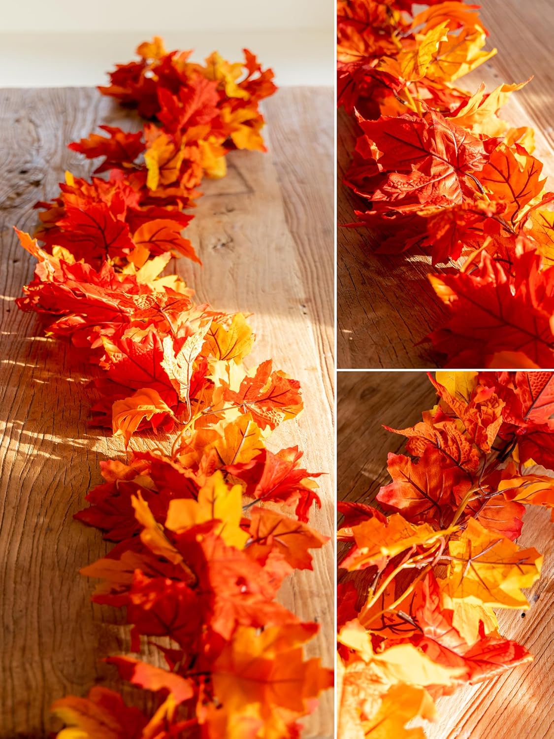 6PCS Yellow-Red Fall Maple Leaves Garland, 5.6Ft Artificial Maple Leaf Autumn Garland Hanging Fall Vines Table Decorations Front Door Fall Decor Thanksgiving Decorations Decor Outside Indoor Decor