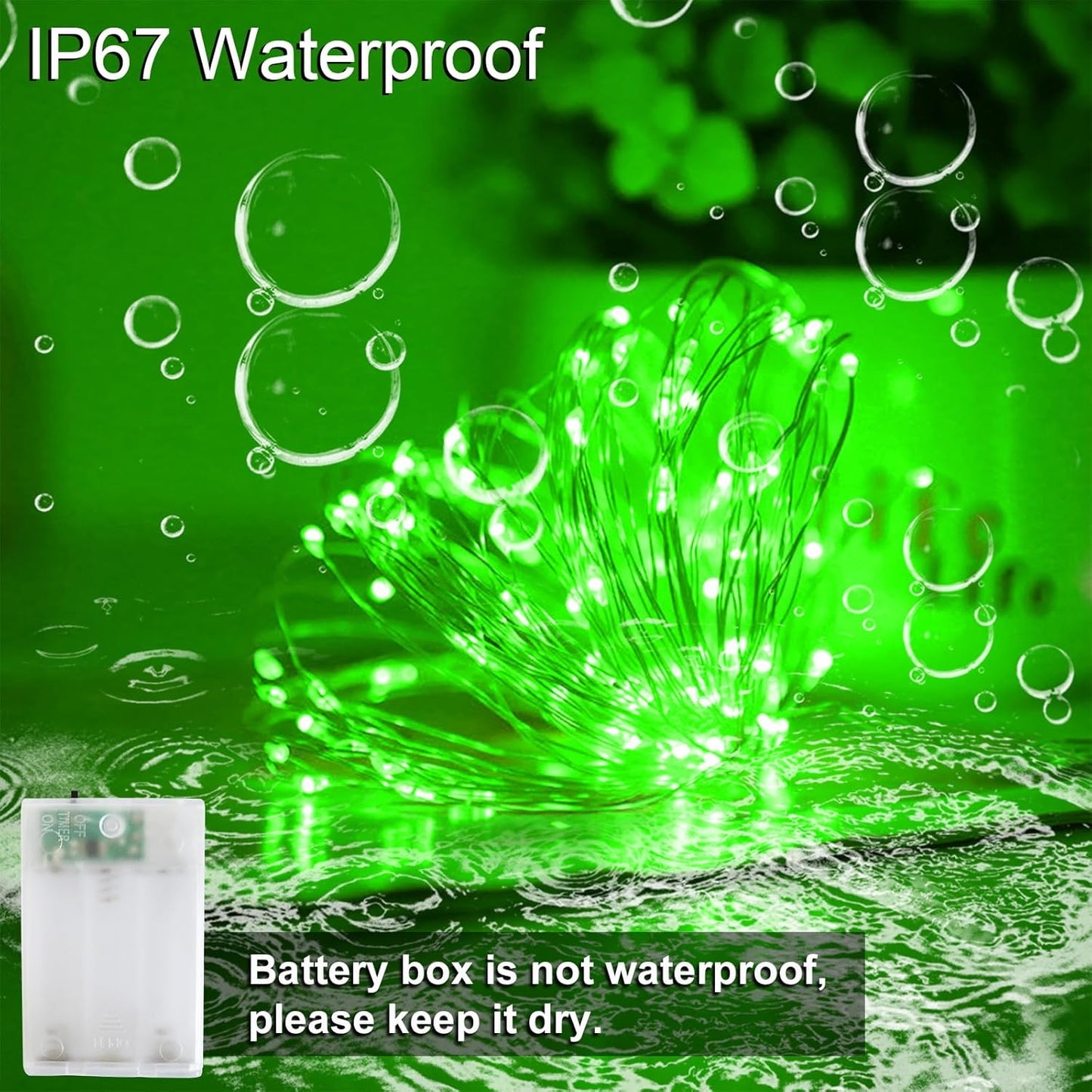 Halloween Decorations Green Fairy String Lights, Battery Operated with Timer, 2 Pack Total 33FT 100 Led Mini Battery Powered Christmas Twinkle Mason Jar Waterproof Firefly Lights DIY Party