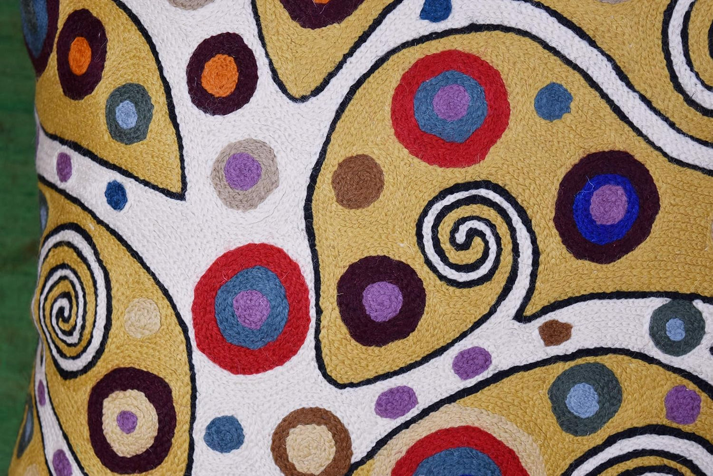 Decorative Pillow Cover Tree of Life Yellow Gold Pillows Botanical Yellows Throw Pillowcase for Couch | Mid Century Pillows for Sofa | Hand Embroidered Cushions Wool 18x18