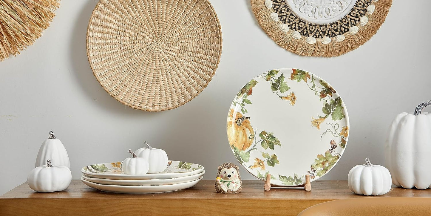 Bico Woodland Critters Dinner Plates Set of 4, 11 Inch Large Ceramic Plates for Pasta, Steak, Stylish Serving Dishes, Microwave and Dishwasher Safe, Gift for Housewarming and Thanksgiving