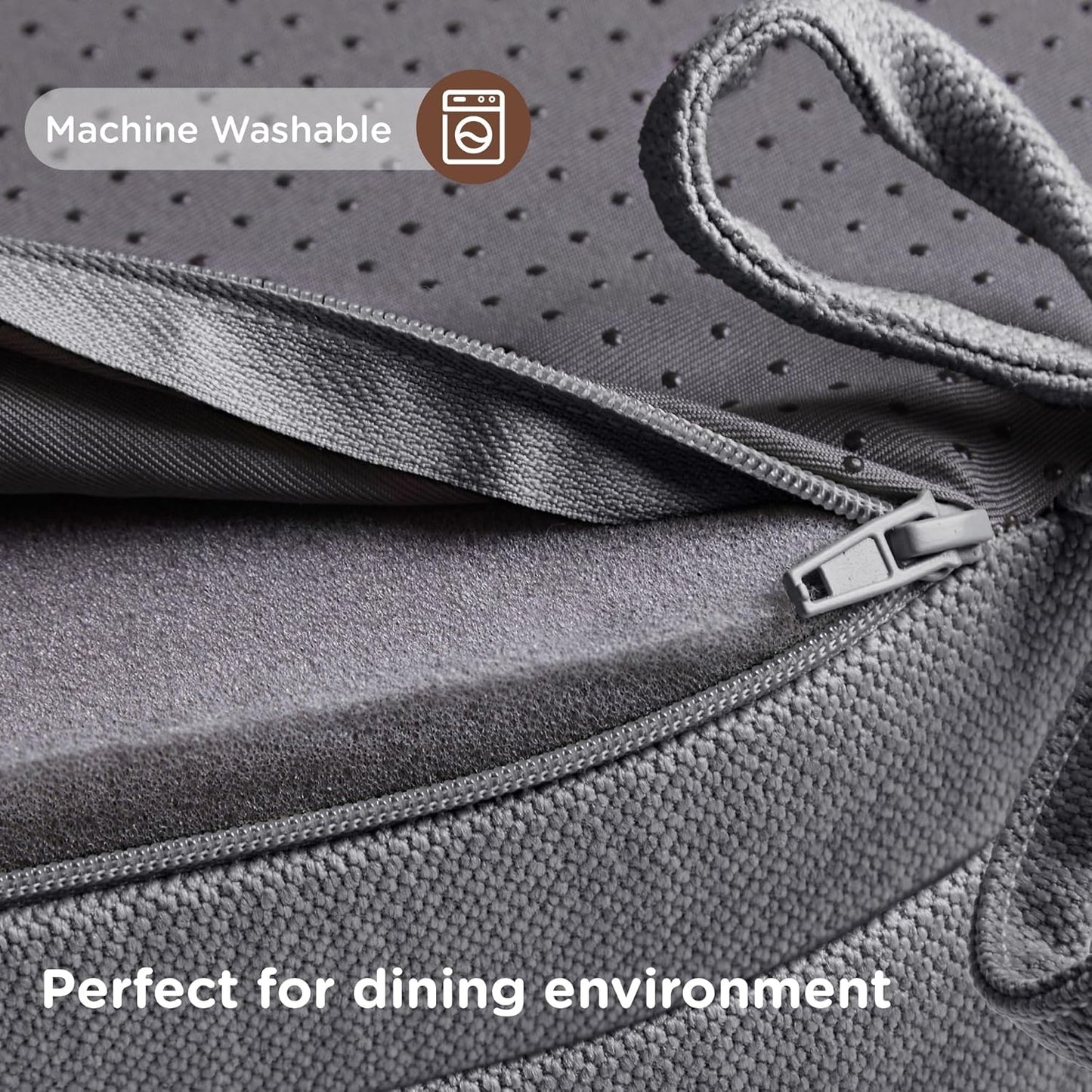 Codi 6 Pack Dining Chair Cushions, Thick Chairs Pads for Indoor Kitchen Room - Washable, Non-Slip Seat Cushion with Ties, 16.5"x16.5"x 3.5", Set of 6, Grey