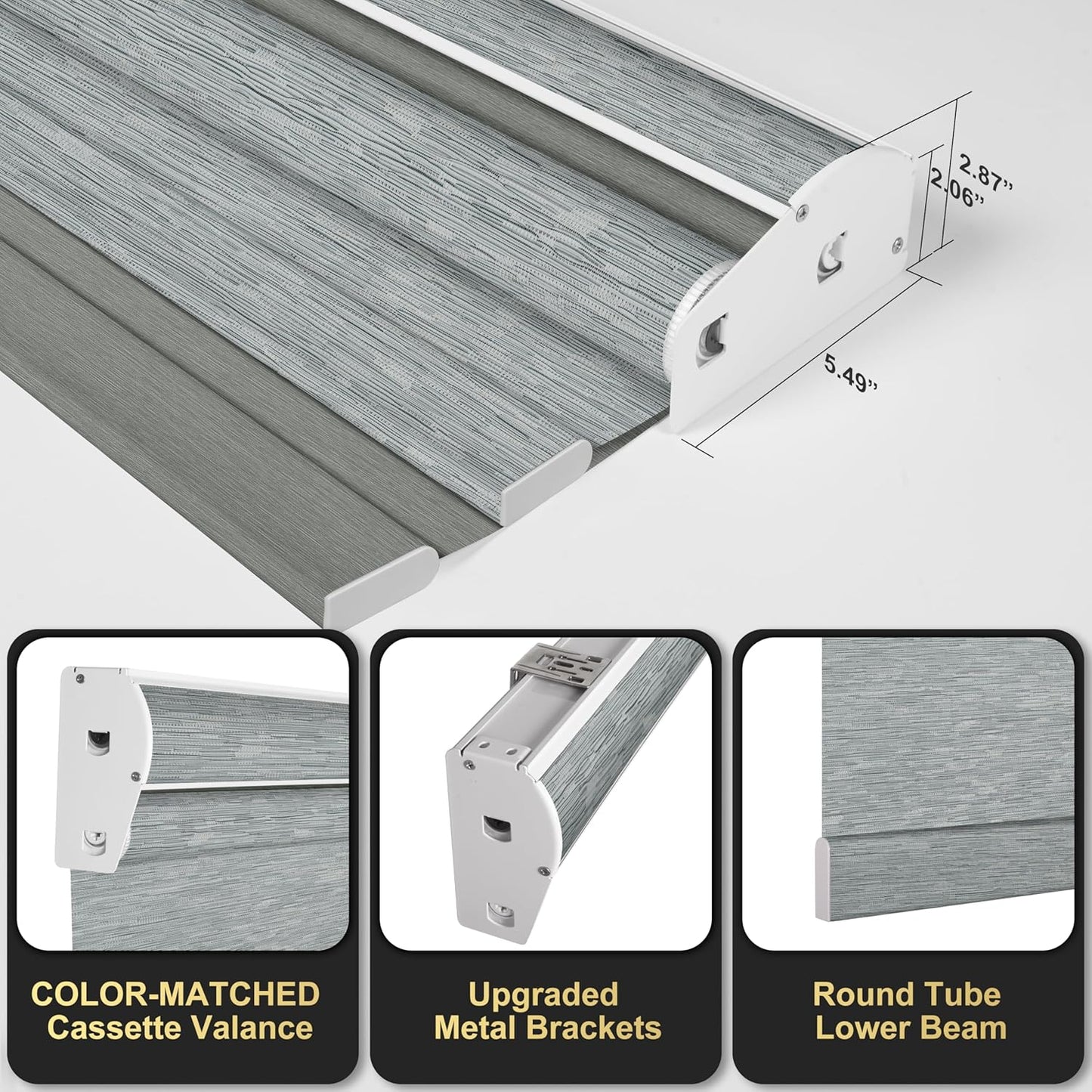 BERISSA Cordless Dual Roller Shades with Cassette Valance,Double Window Shades Blackout and Light Filtering Shades,Day and Night Roller Shades for Home Office Door.Striped Jacquard Grey.28 W x 80" H