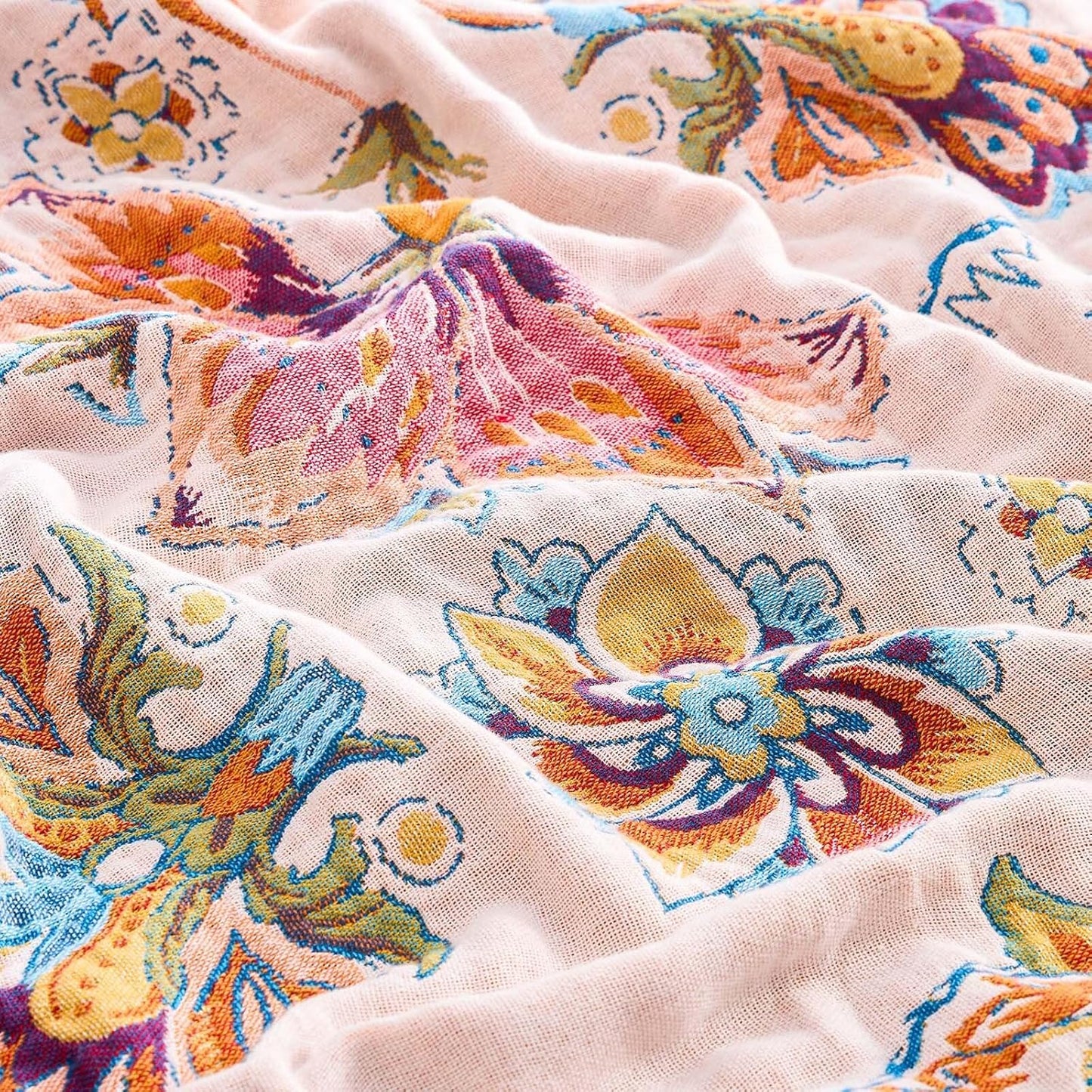 Boho Throw Blanket for Bed, 100% Cotton Soft Rustic Quilt Fall Blanket, 50"x60" Floral Printed Farmhouse Decor Bed Blankets, All Season Rustic Reversible Bohemian Throw Quilt