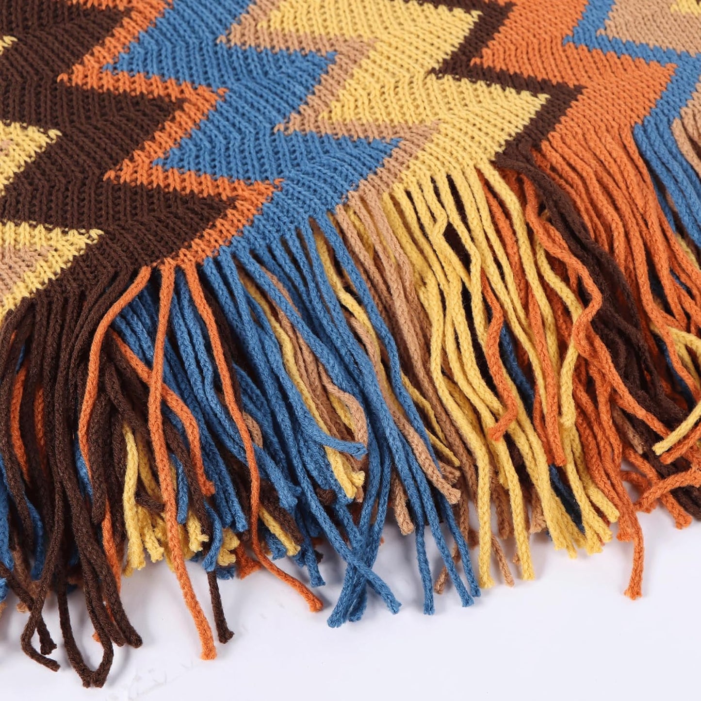 Boho Throw Blanket - Bohemian Fringe Tassels， for Bed Couch Soft ChairBlanket Double Sided (50"x70") (Yellow)