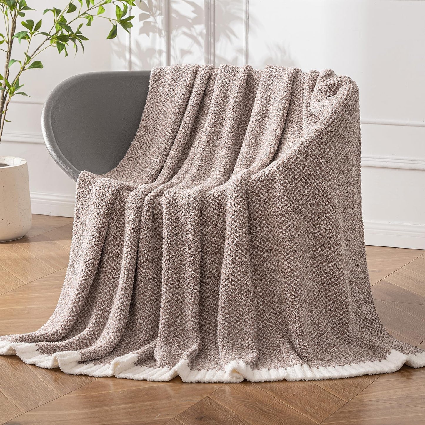 MIULEE Taupe Super Soft Throw Blanket for Couch, Cozy Fluffy Warm Throws Knit Blankets for Sofa, Bed, Chair, Living Room, Camping, Picnic, 50 x 60 inch