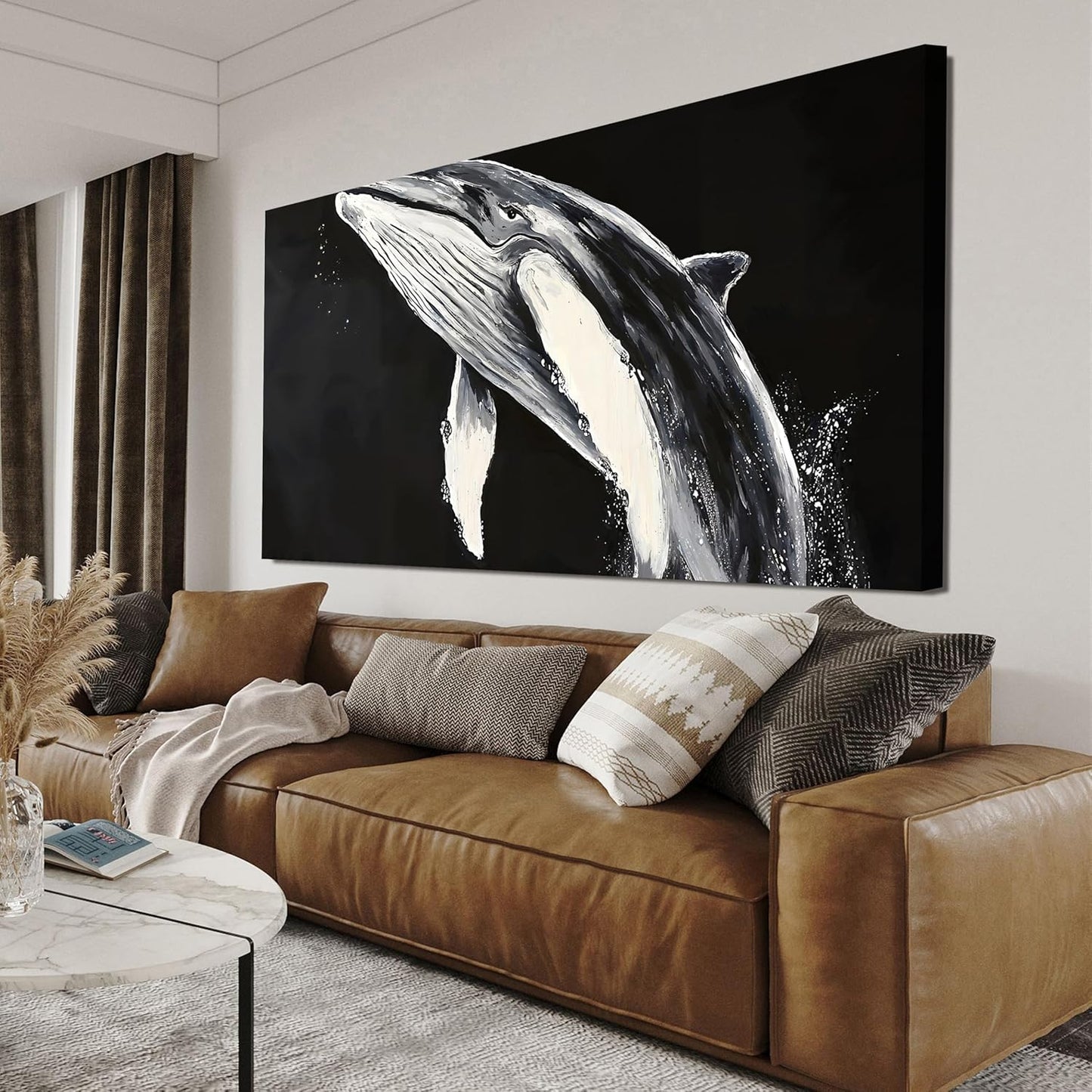 AIXMGSJS Canvas Wall Art Decor Large Black and White Wall Art Prints Minimalist Wall Art for Living Room Large Modern Canvas Art Wall Decor Whales Artwork for Walls Home Office Decor 29" X 58"