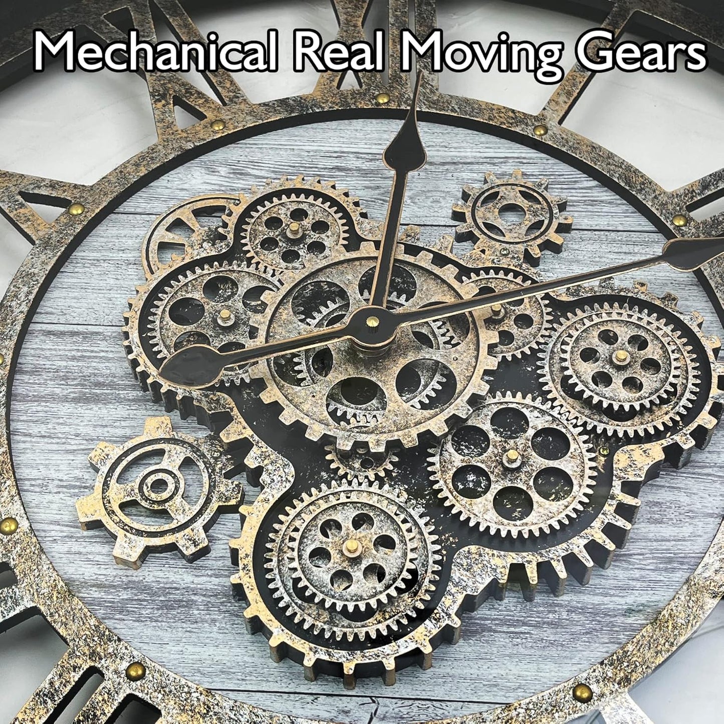 DORBOKER 40" Original Moving Gears Wall Clock, Large Industrial Wall Clock for Living Room Decor,Oversized Wood Vintage Farmhouse Steampunk Rustic Clocks for Wall Decor,Silver Grey
