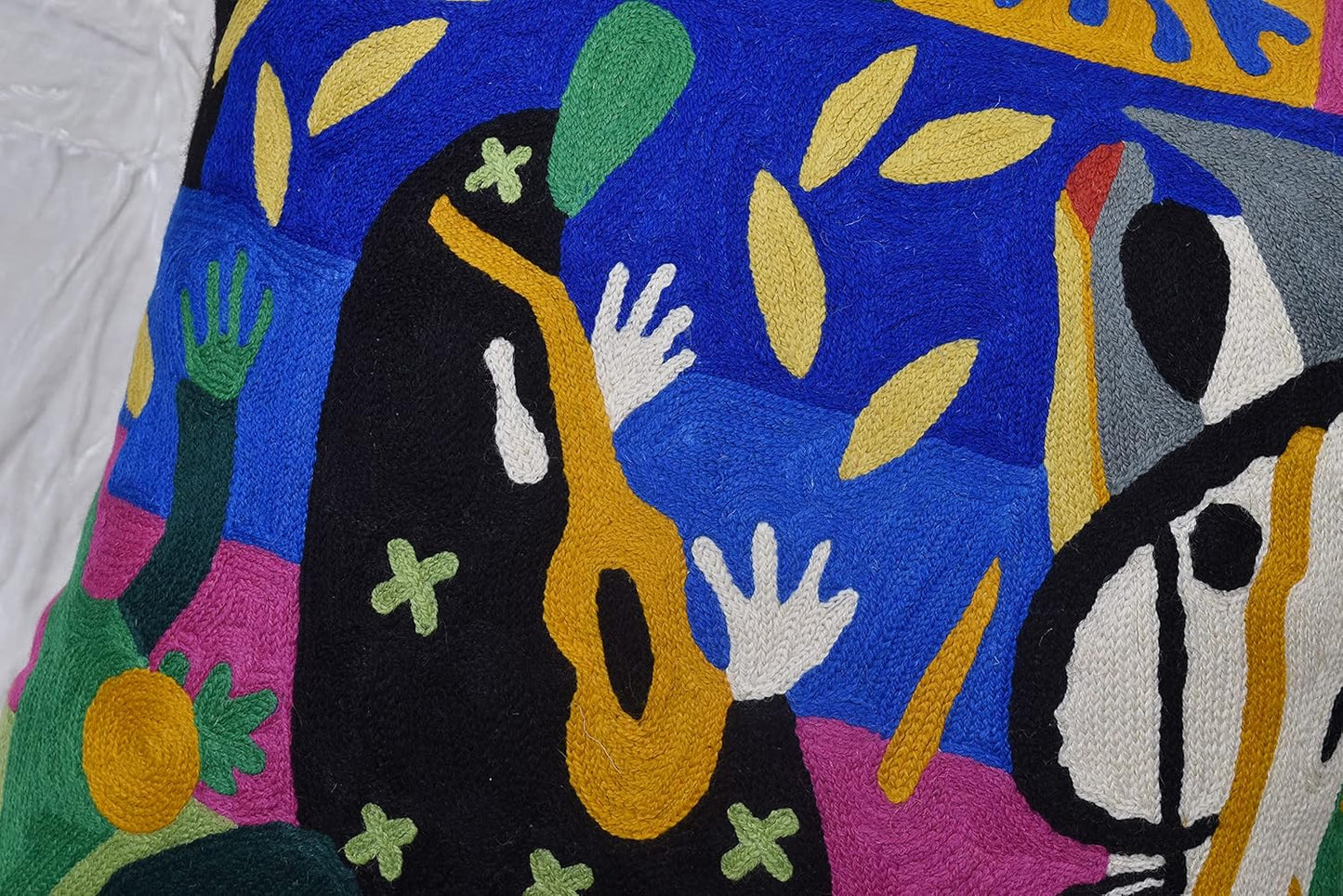 Matisse Decorative Pillow Cover - Music Modern Chair Cushion| Modern Farmhouse Pillows | Flower Outdoor Pillow | Mid Century Chair Cushions |Hand Embroidered Wool Size 18x18