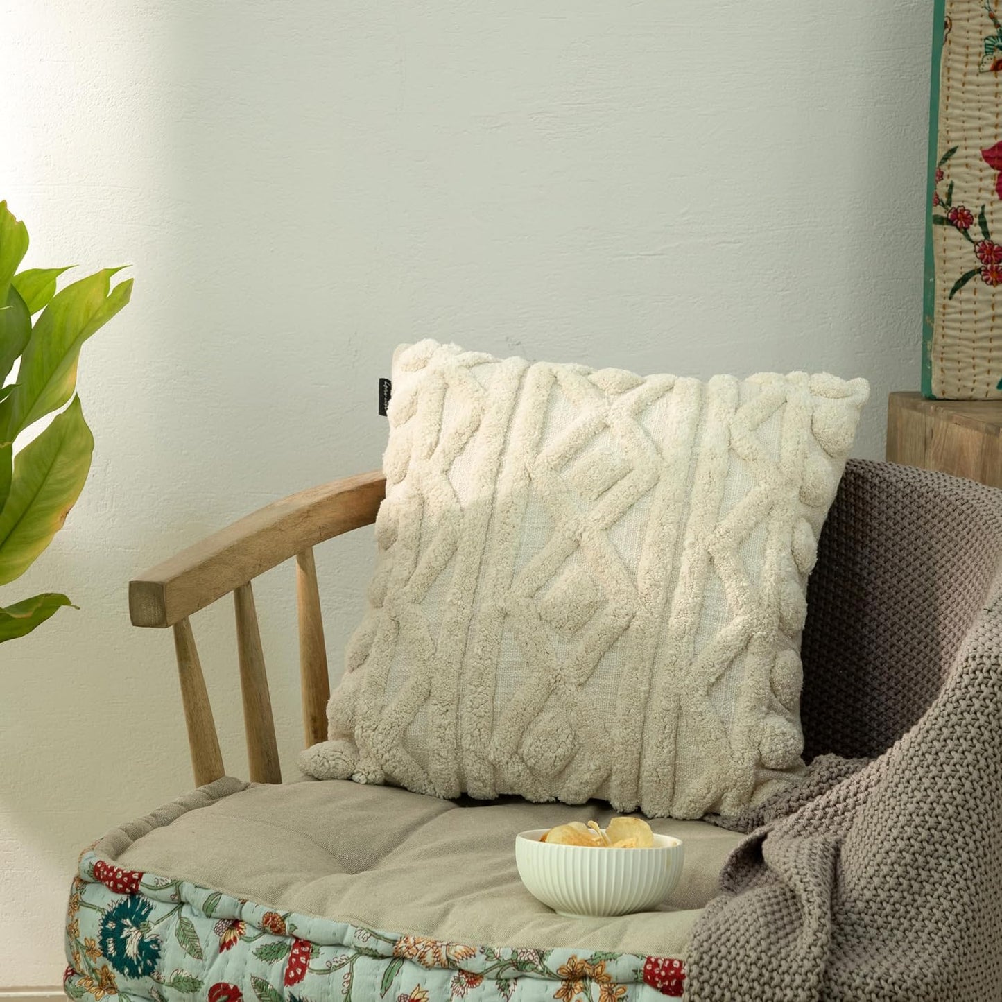 Tufted Boho Pillow Covers 18X18 Inch Throw Pillow Covers Decorative Cushion Cover Exquisitely Crafted with Hand-Finished Tuft Farmhouse Pillow Case for Couch Sofa Bed Living Room Bedroom