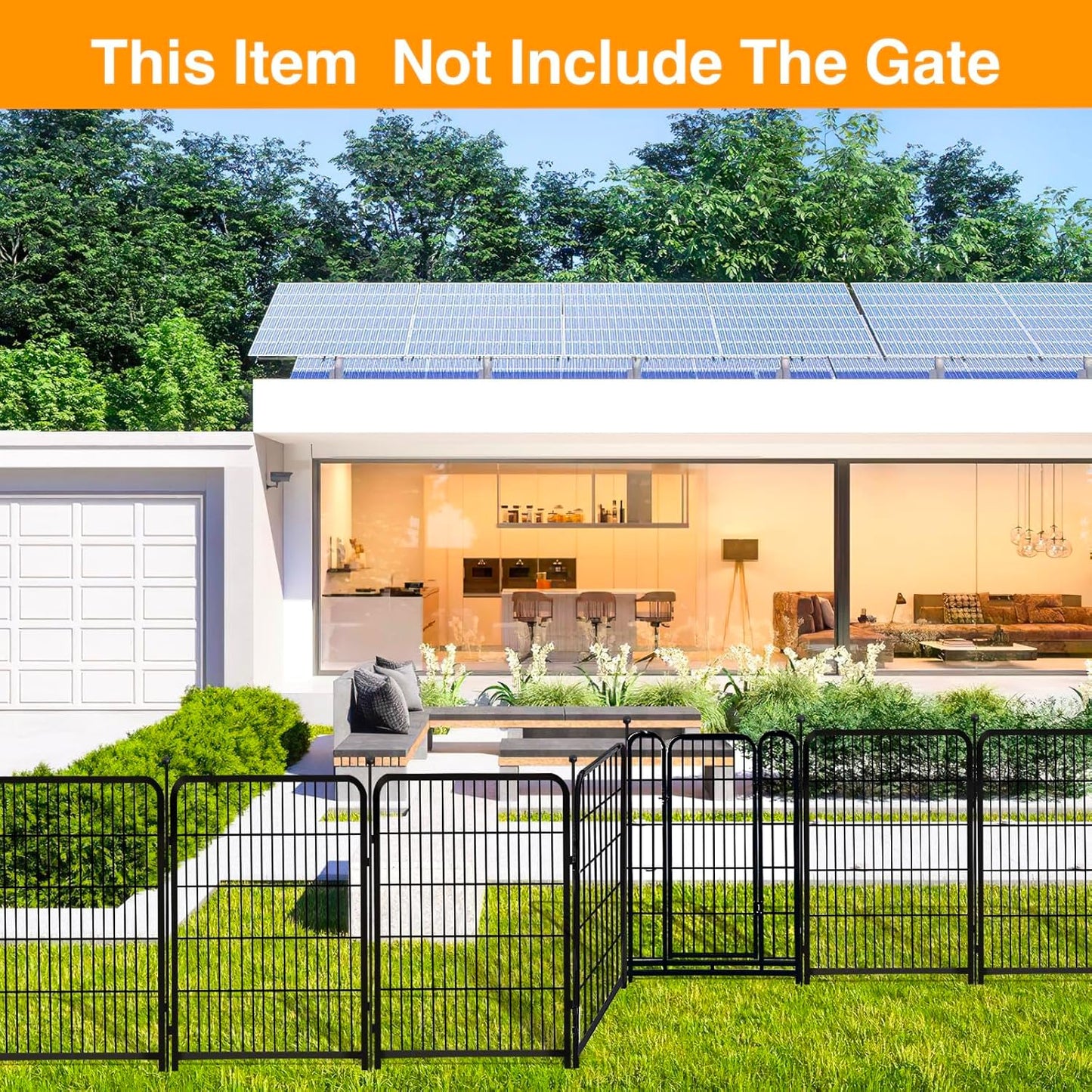 Doorless Animal Barrier Fence, 40in(H) 14 Panels Total 31 Ft(L), Garden Fences and Borders for Dogs, Anti Dig Fence Barrier, Black Metal Decorative Garden Fencing, Flower Bed Fencing