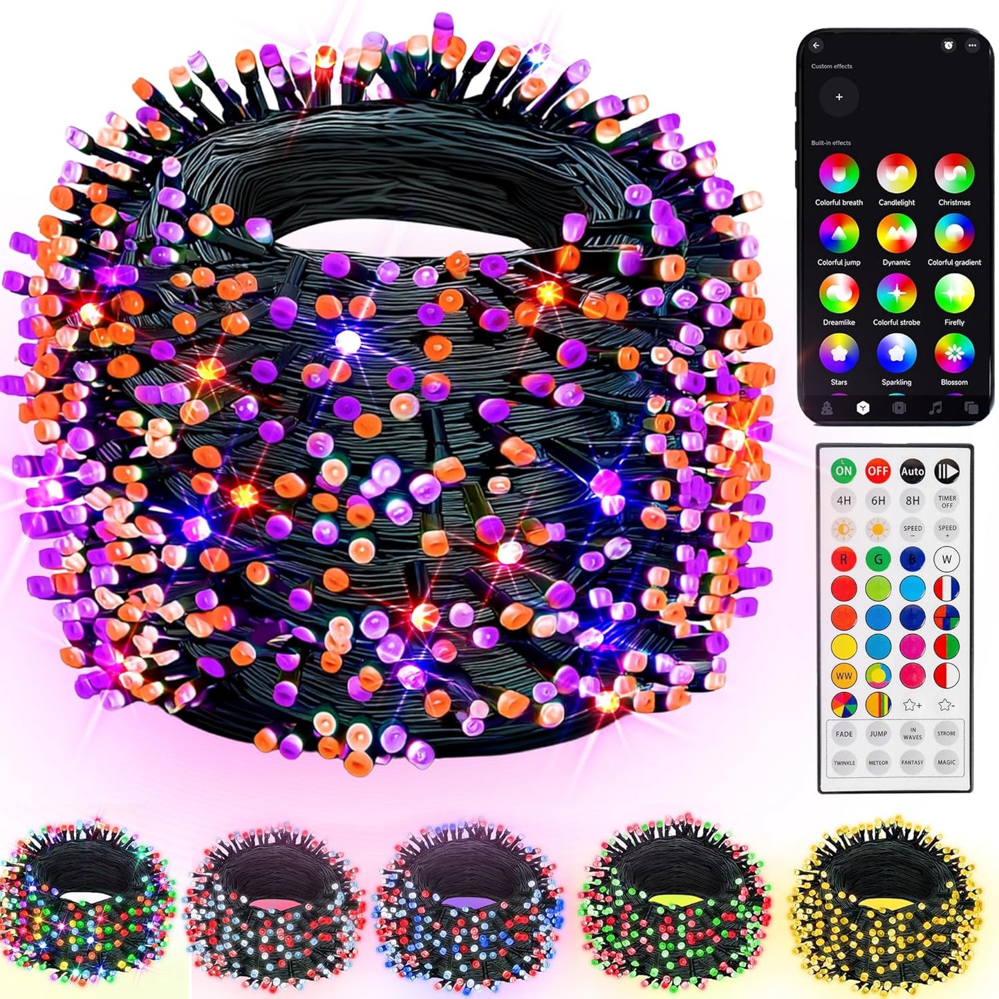Dazzle Bright Smart Halloween String Lights, 164FT 500 LED RGB Color Changing String Lights with Remote & App Controlled, Christmas Decorations for Indoor Outdoor Holiday Xmas Tree Party Decor