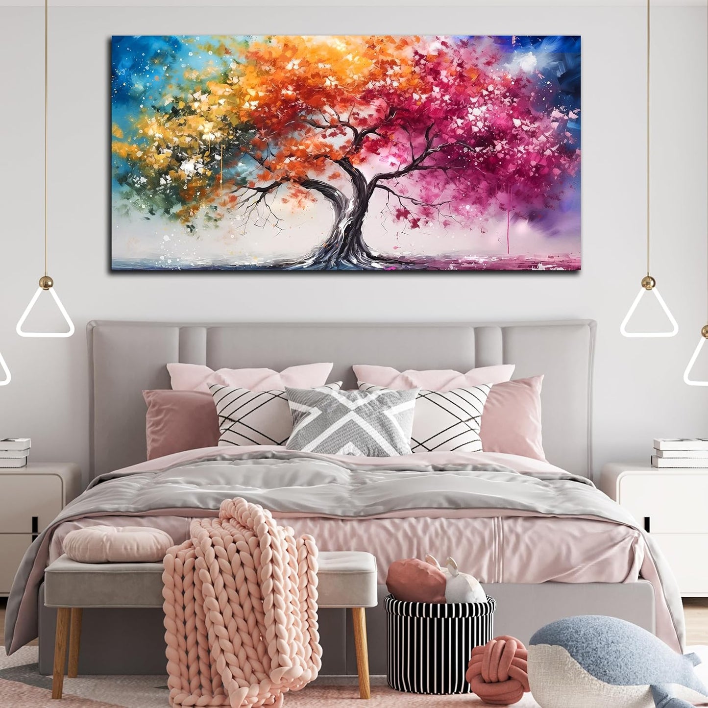 Alsingbago Colorful Tree Canvas Wall Art for Living Room Bedroom Home Office Orange and Pink Tree Picture Modern Artwork Ready to Hang Size 30x60