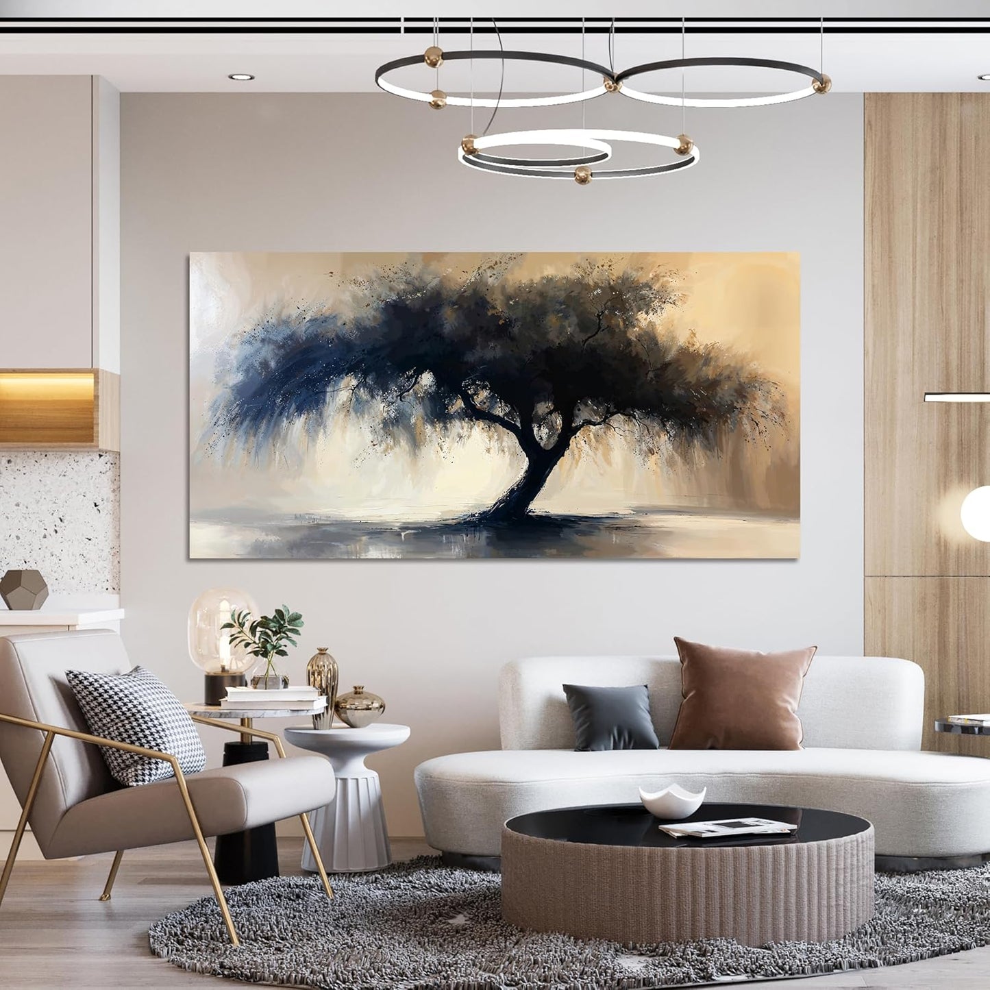 Abstract Wall Art Decor Modern Canvas Art Work For Wall Decorations Living Room Black Tree Of Life Wall Art Black Abstract Minimalist Wall Art Canvas Prints Art Work For Home Office Wall Decor 20" X 40"