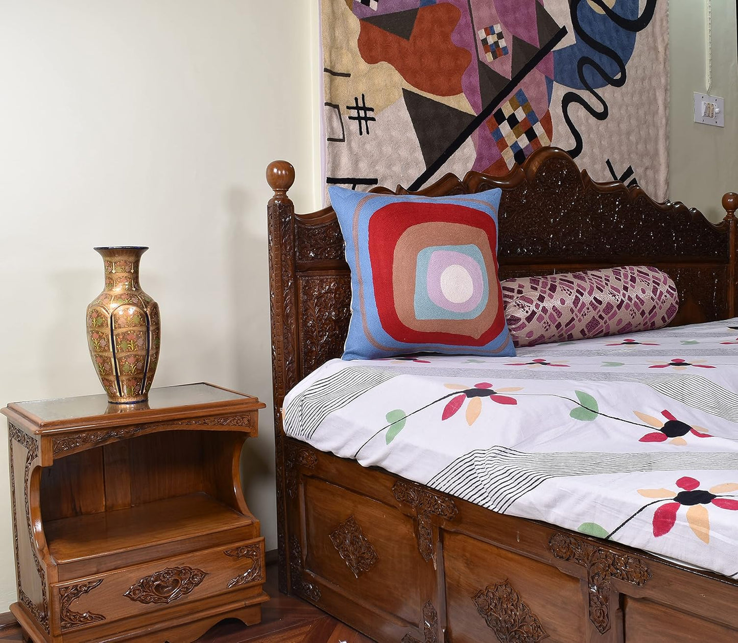 Kandinsky Modern Pillow Cover - Ruby Abstract Pillows | Contemporary Pillows | Mid Century Chair Cushions | Handmade Wool Size 18x18