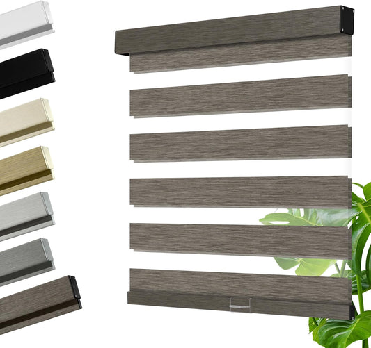 Cordless Zebra Blinds for Windows, Blackout Interior Blinds,Easy to Install,UV Protection,for Offices and Home,Custom Roller Shades, Mousse Dark Bown,44" W x 80" H