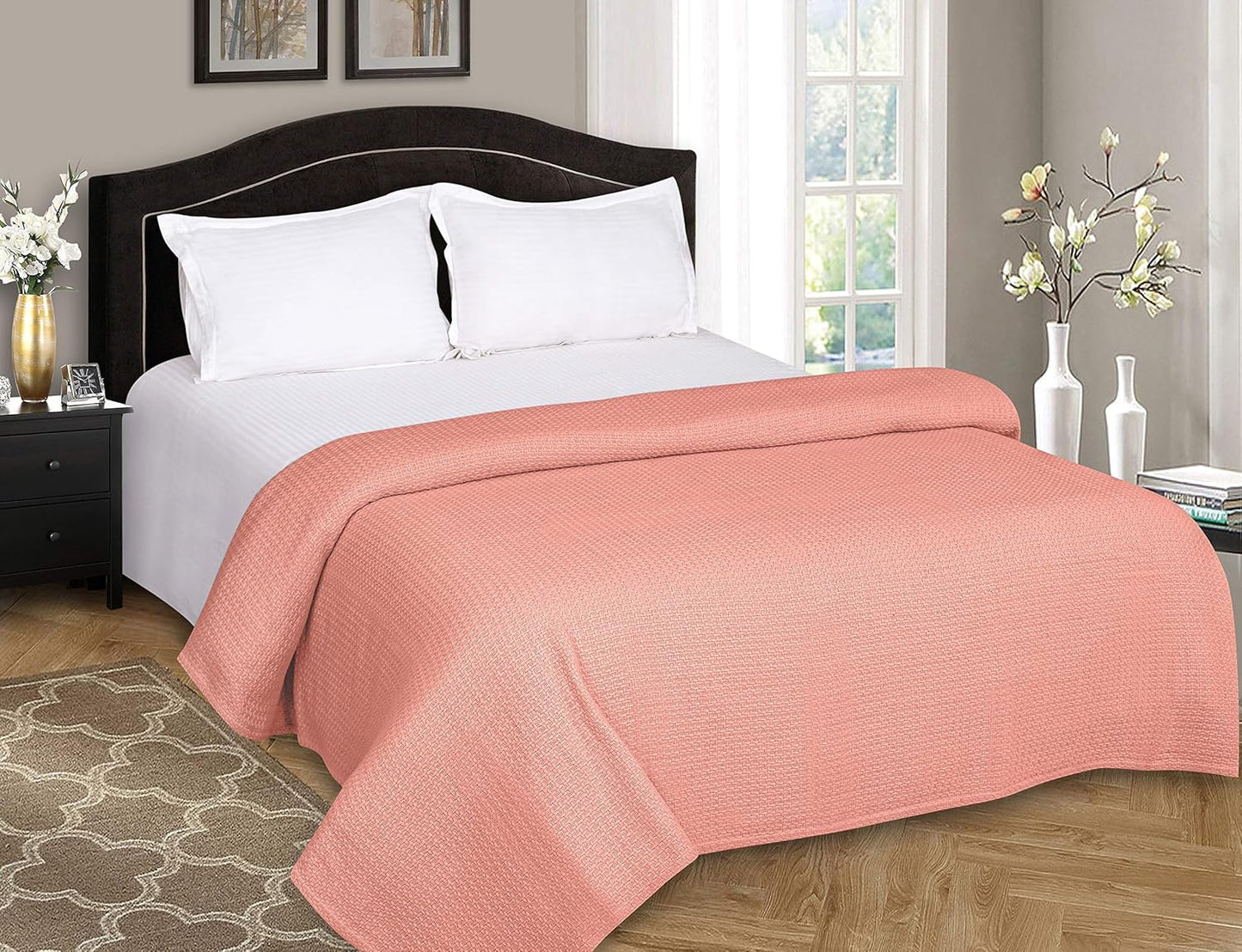 BELIZZI HOME 100% Cotton Bed Blanket, Breathable Bed Blanket Twin Size, Cotton Thermal Blankets Twin, Perfect for Layering Any Bed for All Season, Peach