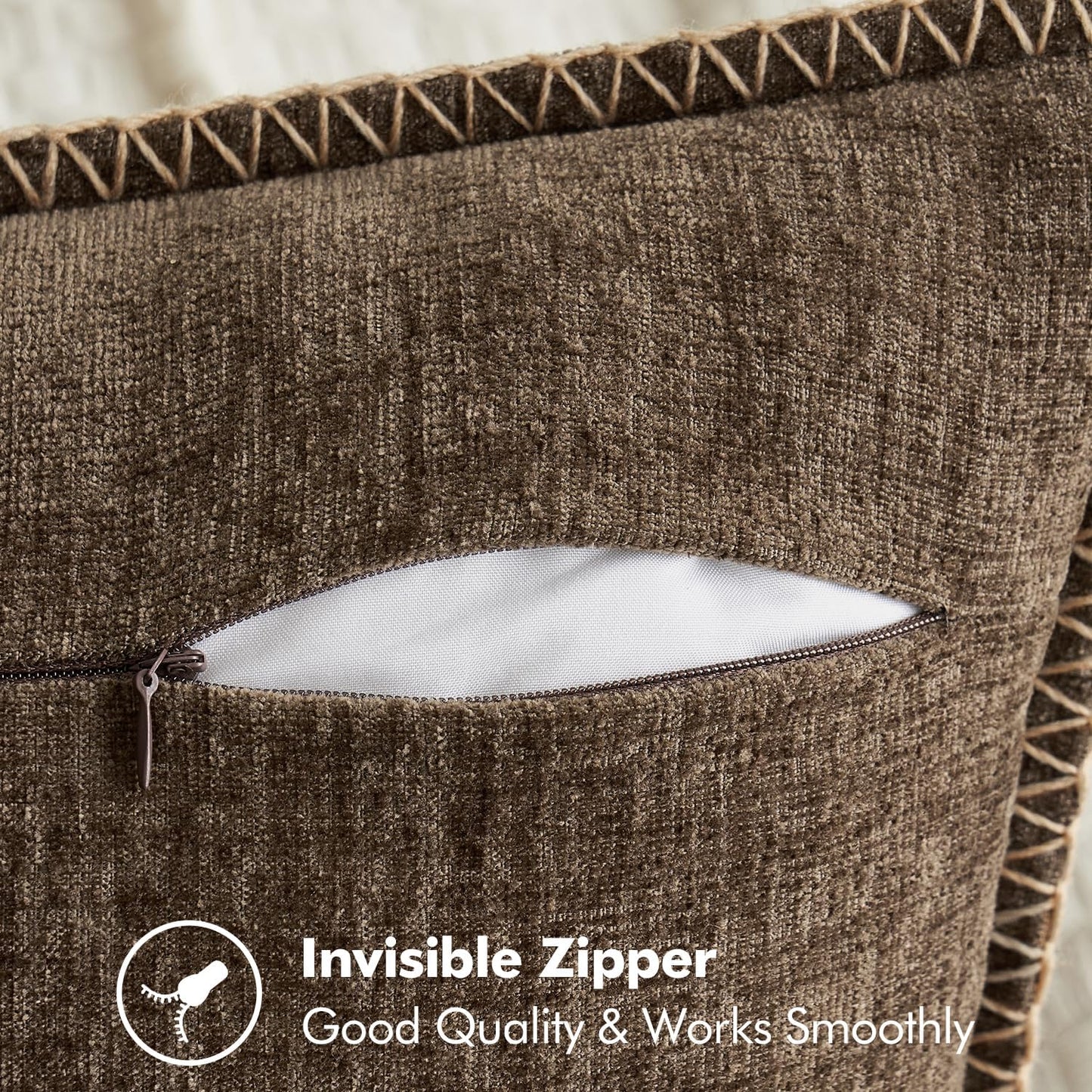 MIULEE Pack of 2 Couch Throw Pillow Covers 18x18 Inch Brown Farmhouse Decorative Pillow Covers with Stitched Edge Soft Chenille Solid Dyed Spring Pillow Covers for Sofa Bed Living Room