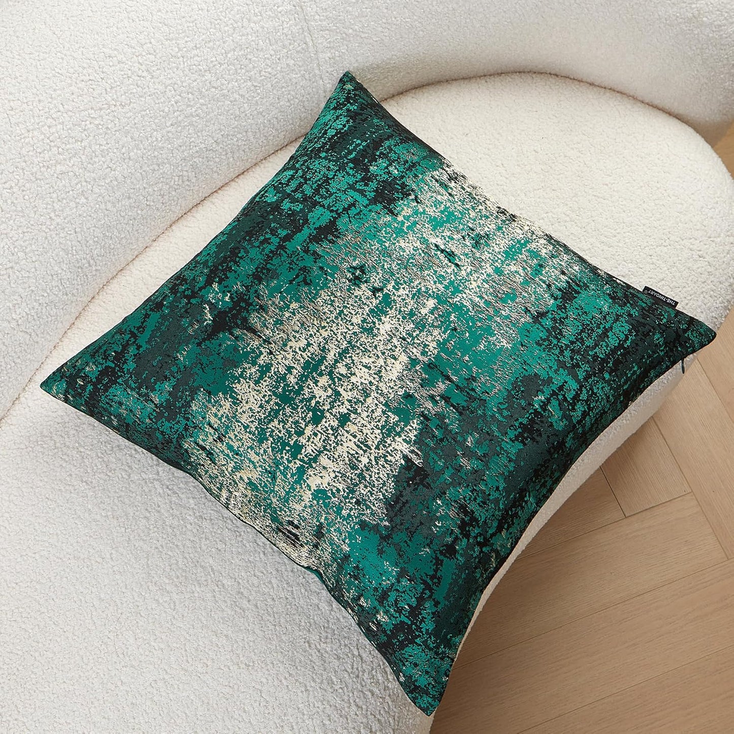 THE-TINOART Luxury Neon Moss Green Jacquard Pillow Cover 20x20 - Reversible Gold Threaded Embroidered Design, Holiday Throw Pillow Case for Couch, Sofa, Bed Décor