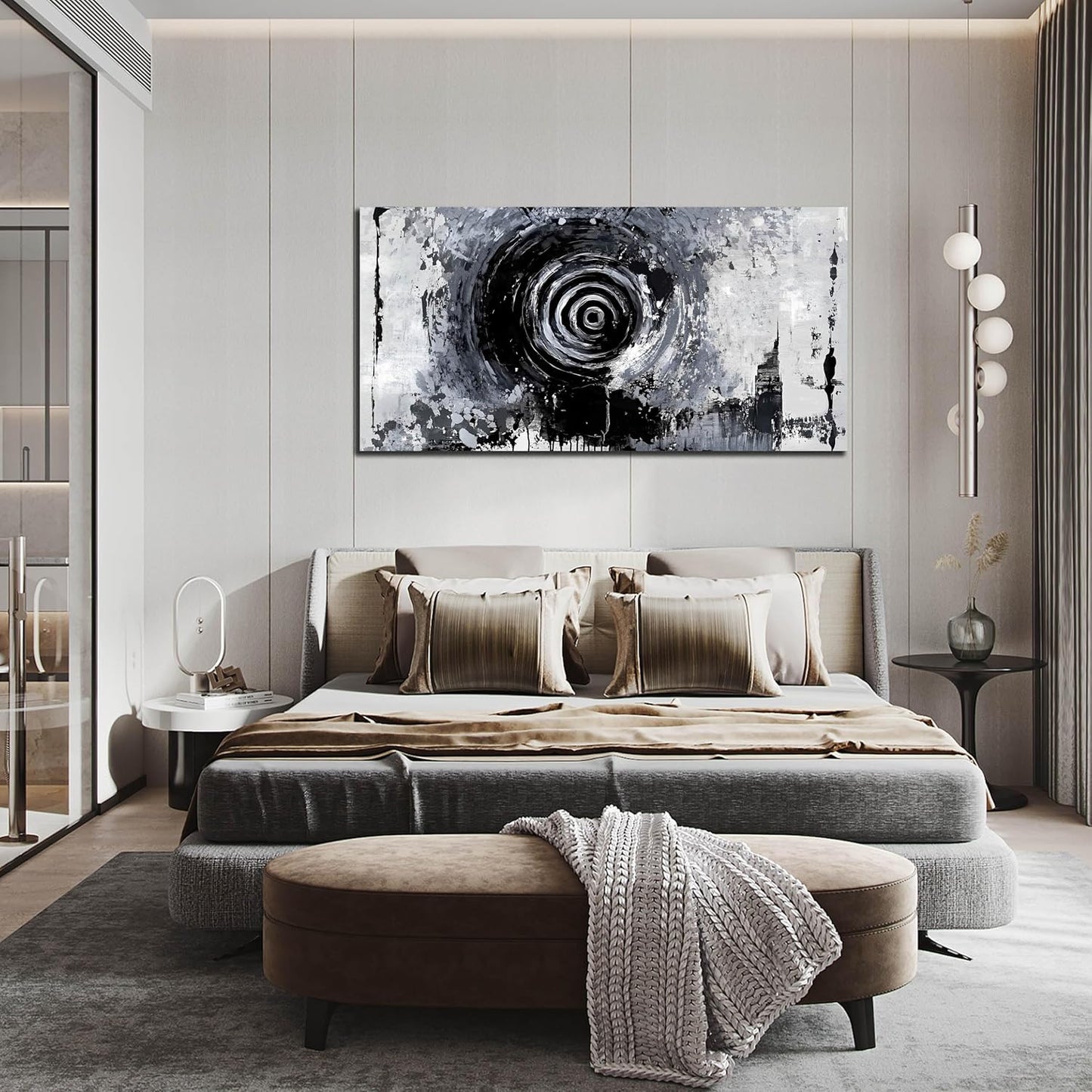 Abstract Large Wall Art for Living Room - Black and White Canvas Wall Art for Office - Modern Art Wall Decor for Bedroom Size 29" x 59"