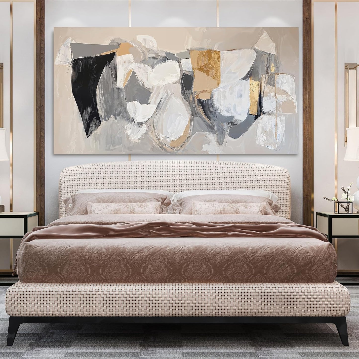 Abstract Canvas Oversized Wall Art Decor Gray Gold Modern Abstract Graffiti Art Wall Black Wall Art Decor for Living Room Canvas Art Poster Print Wall Pictures for Bedroom Office Decor 29" X 58"