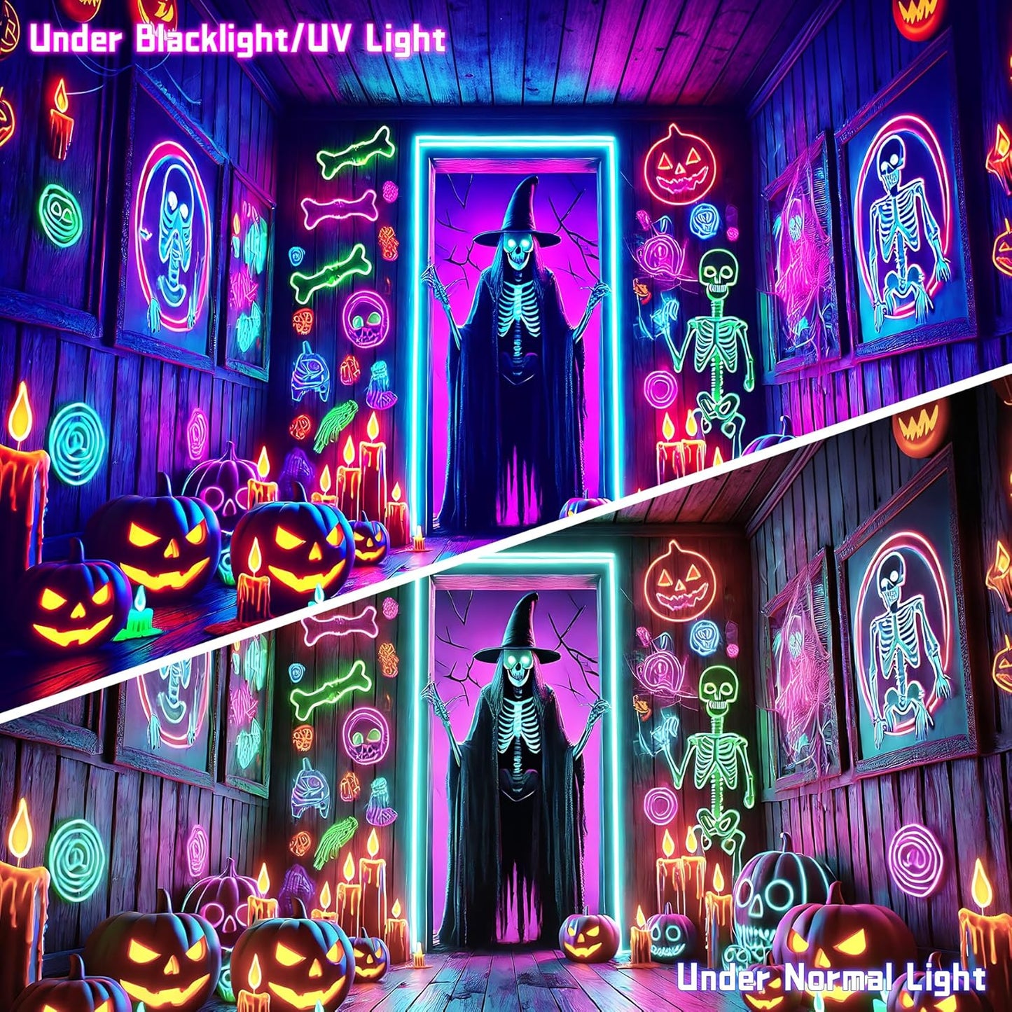 AOHMPT Glow-in-the-Dark Halloween Tapestry - UV Reactive Black Light Wall Hanging Decor for Spooky Parties, Bedroom, Living Room (Witches, 79L x 59W, Unframed)