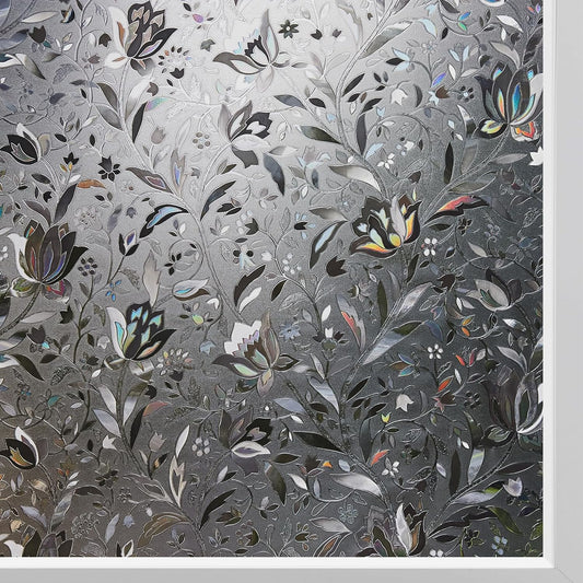 Kromapolis Window Film, Window Privacy Film Frosted, Vinyl Glass Covering, Stained Glass Decorative Film, Static Window Clings, Non-Adhesive (Grayish Black, 35.4 x 78.7 inch)