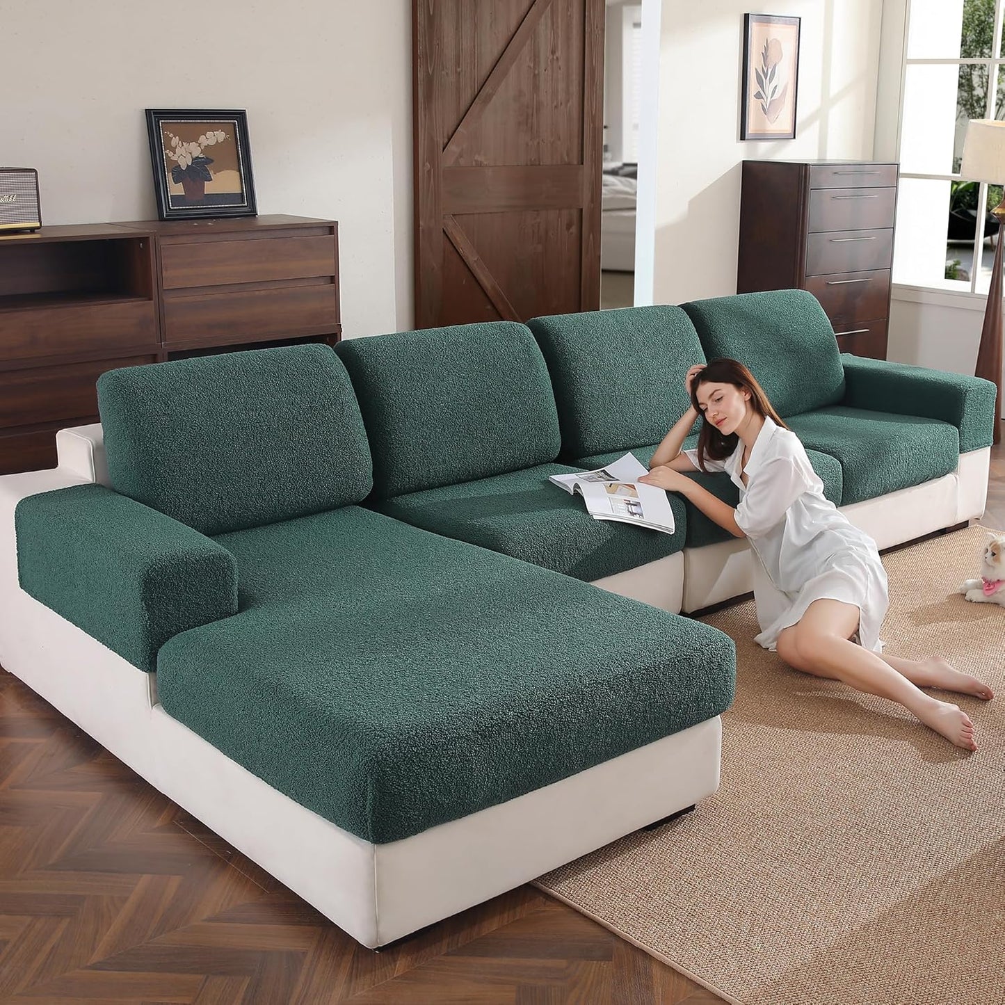 Couch Cushion Covers for Sectional Sofa, Stretch Soft Sofa Slipcovers Washable Wear-Resistant Universal Furniture Protector for Living Room(1 Piece Armrest Cover, Green)