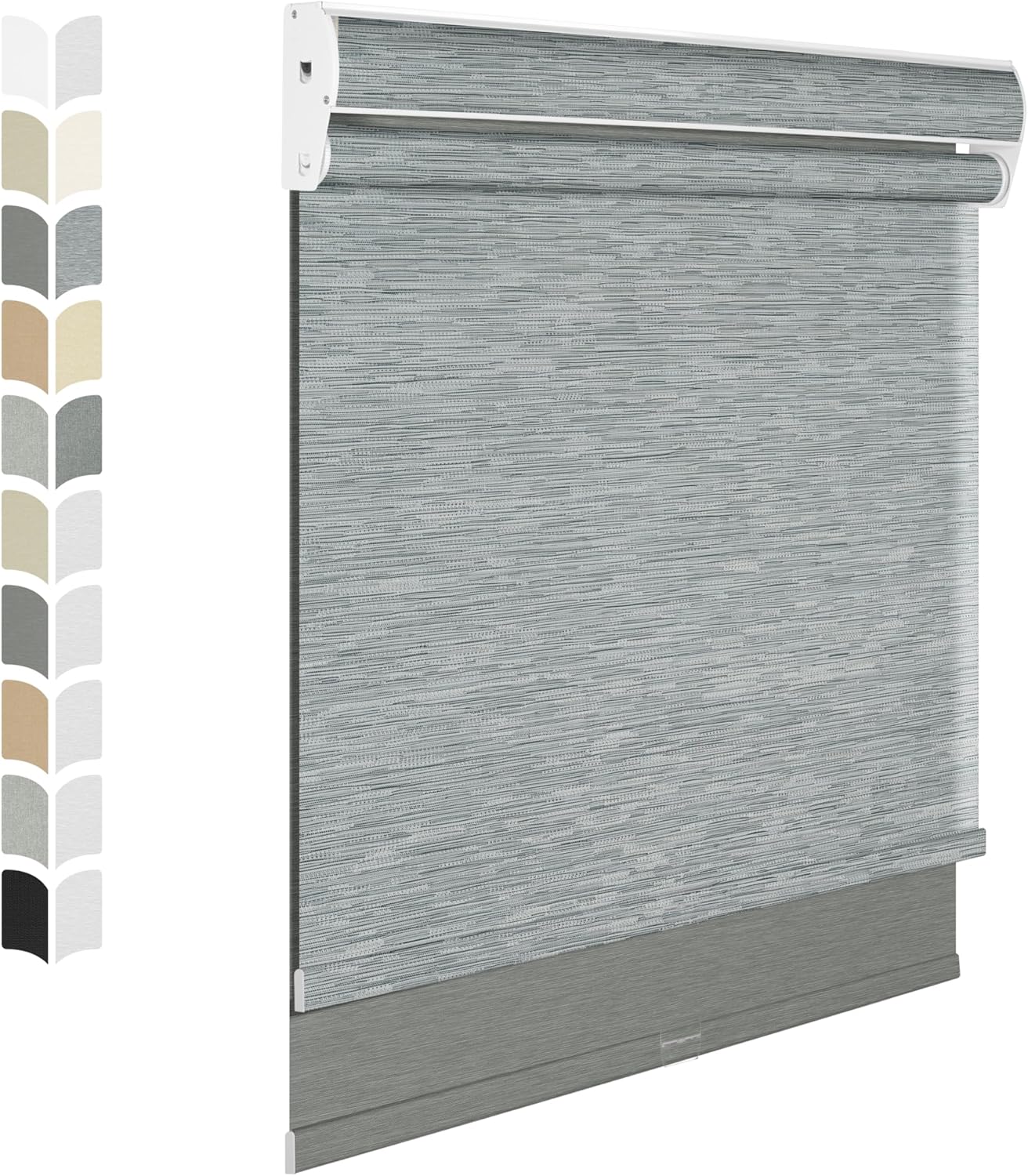 BERISSA Cordless Dual Roller Shades with Cassette Valance,Double Window Shades Blackout and Light Filtering Shades,Day and Night Roller Shades for Home Office Door.Striped Jacquard Grey.40 W x 36" H