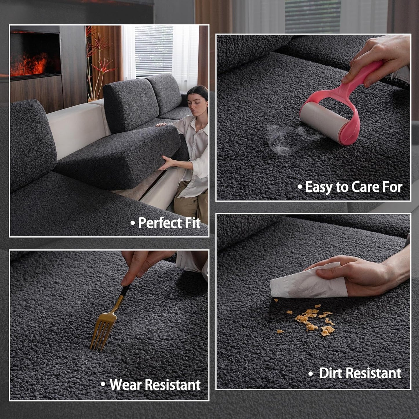 Couch Cushion Covers for Sectional Sofa, Stretch Soft Sofa Slipcovers Washable Wear-Resistant Universal Furniture Protector for Living Room(1 Piece Loveseat Cover, Dark Gray)