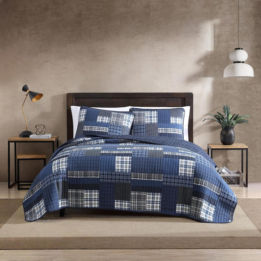 Eddie Bauer - Twin Quilt Set, Reversible Cotton Bedding with Matching Sham, Lightweight Home Decor for All Seasons (Eastmont Navy, Twin)