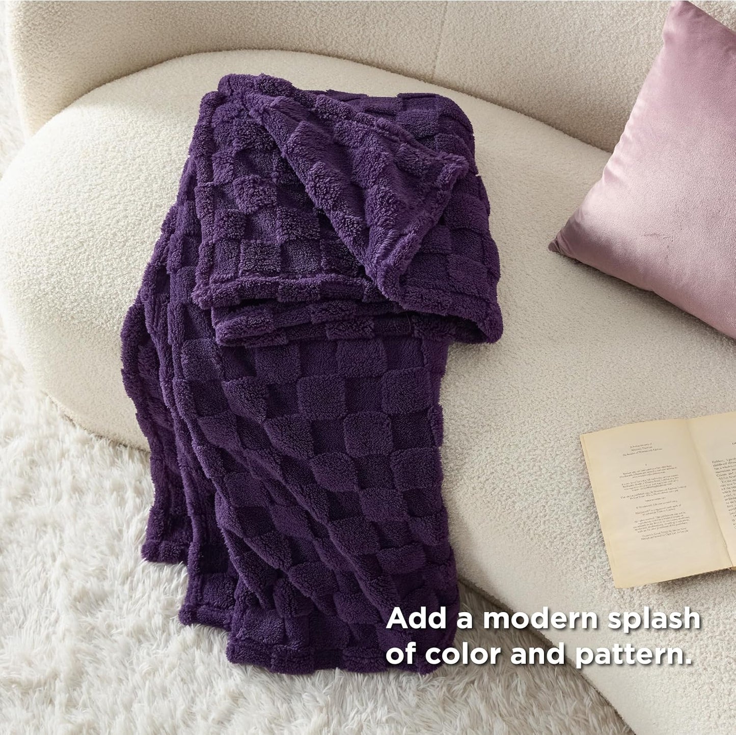 Bedsure GentleSoft Purple Throw Blanket for Couch - Checkered Fleece Blankets Gifts for Women Men Girls, Cute Soft Cozy Throw for Bedroom Home Decor Gifts, 50x60 Inches