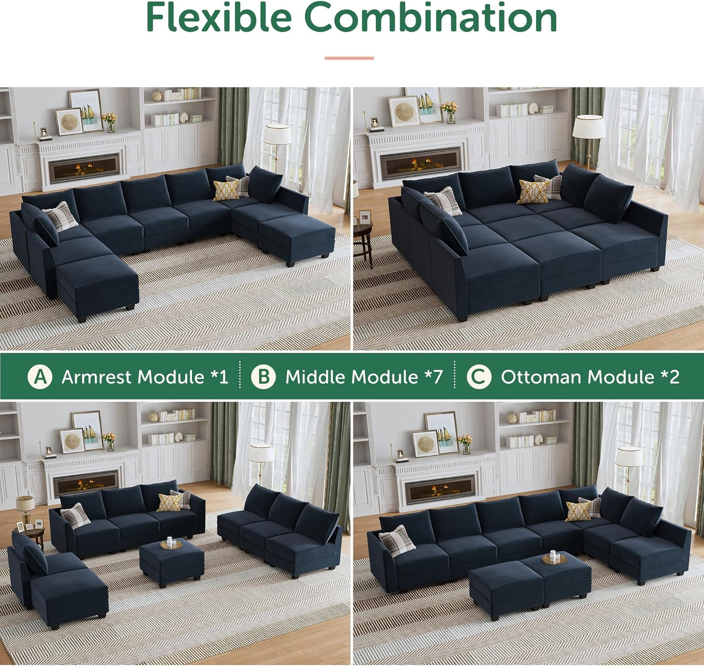 HONBAY Sectional Sleeper Sofa Velvet Sectional Sleeper Couch with Storage Modular Sleeper Sectional Sofa Couch for Living Room,Dark Blue