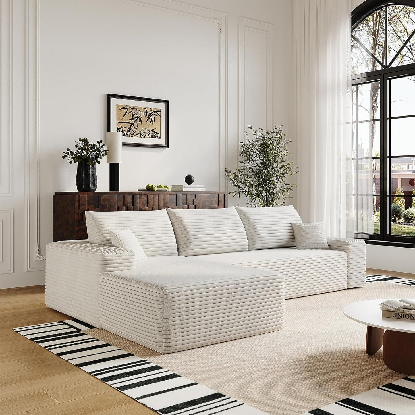 108" Sectional Couches for Living Room Modern Modular Sofa with L-Shape Couchs Upholstered Boneless Couch Deep Seat Sectional Couch with Chaise (White, Left Facing Chaise+2Seaters)