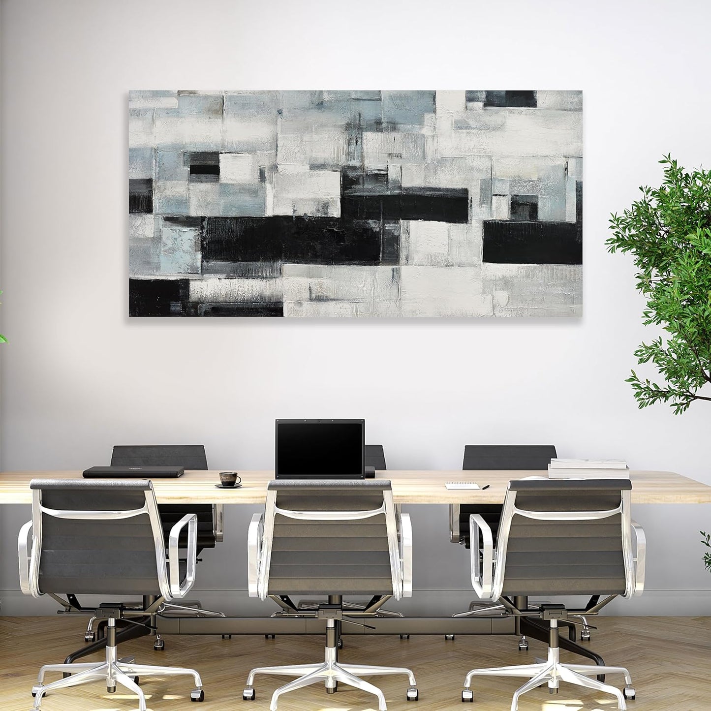 Glvzygy Abstract Wall Art Room Decor Black White and Gray Plaid Minimalism Picture Abstract Art Wall Decor Modern Abstract Wall Art Canvas for Living Room Bedroom Office 20"x40"