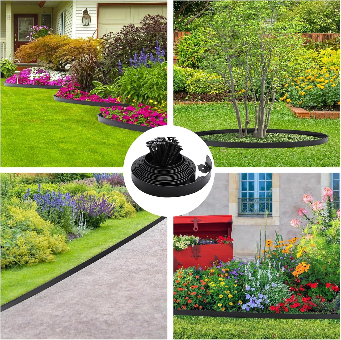 Garden Landscape Edging Border 33 FT with 30 Spikes, 2" Tall Plastic No Dig Garden Edging Roll, Flexible Lawn Edging for Landscaping Flower Beds Yard Pathway