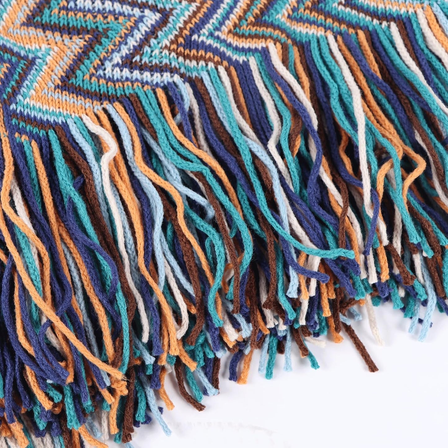 Boho Throw Blanket - Bohemian Fringe Tassels， for Bed Couch Soft ChairBlanket Double Sided (50"x70") (Blue)