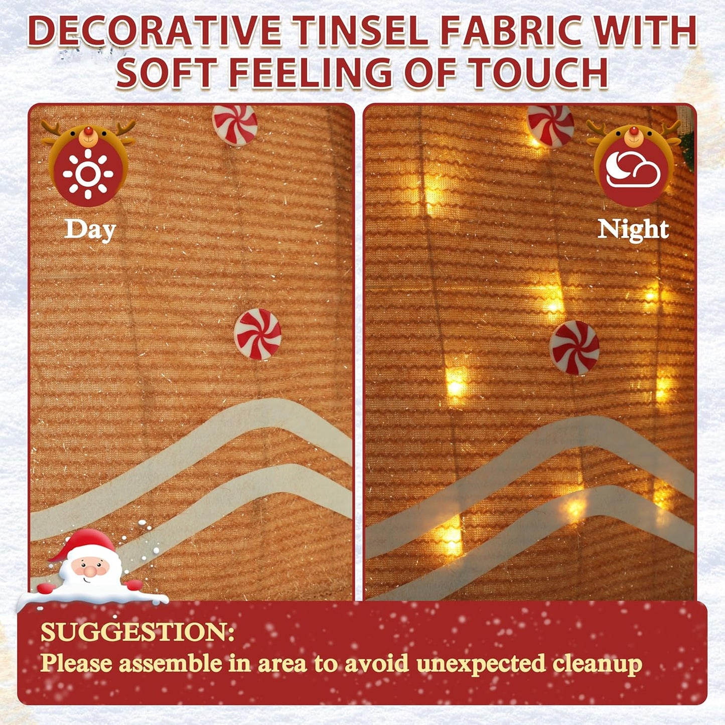 5FT Gingerbread Man with Candy Cane and Gift Box Decoration, 2.5D Pre-Lit Gingerbread Man Decor with 120 LED Lights for Christmas, Freestanding Glittered Holiday Display for Outdoor, Indoor