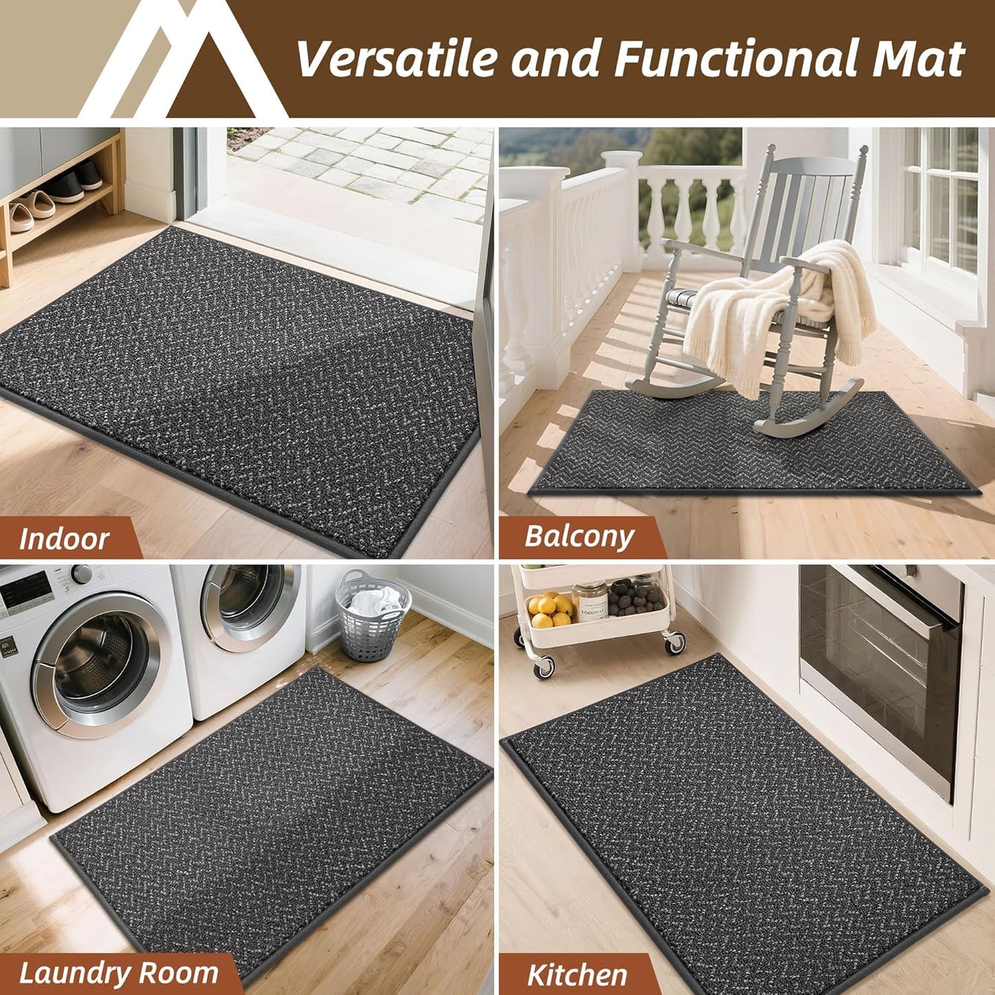 COSY HOMEER-Door-Mat 36"x60" Non Slip Absorbent Entryway Rugs Dirt Trapper Doormats Washable Entrance Mats Low Pile Welcome Floor Mat for Front Back Door and Entry Mats,Dark Grey