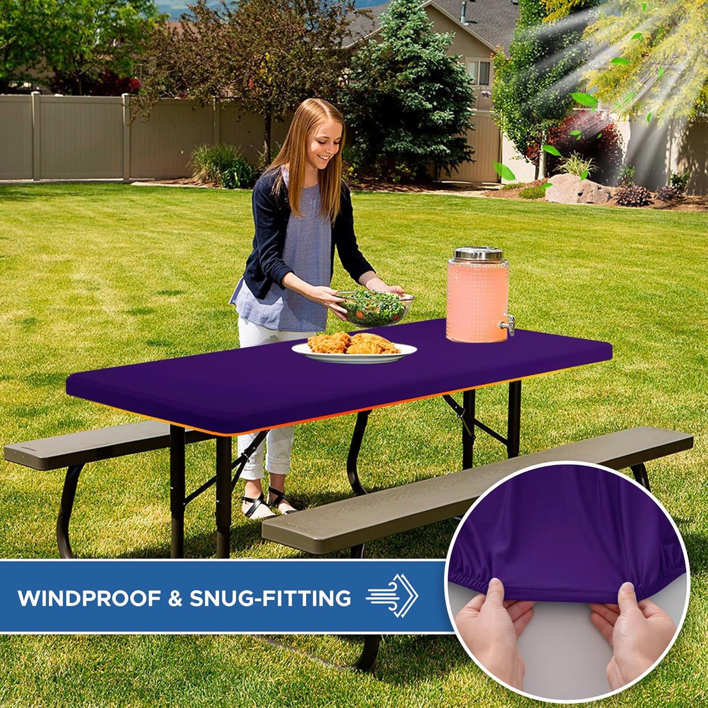 Spandex Table Cover for 6 Foot Rectangle Tables-4 Pack Dark Purple Outdoor Picnic Elastic Table Cover-Spandex Stretch Folding Table Cloths for Camping Dining Room Patio Kitchen Banquet Party