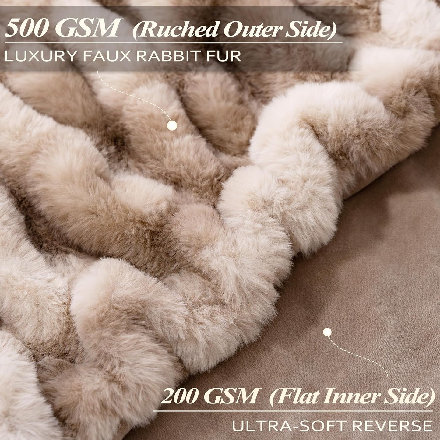 Touchat Ruched Faux Rabbit Fur Throw Blanket, 700 GSM Luxury Dual-Sided Soft Cozy Blanket, Fuzzy Fluffy Plush Blanket for Bed, Couch and Sofa - 50"x60", Tie-dye Brown